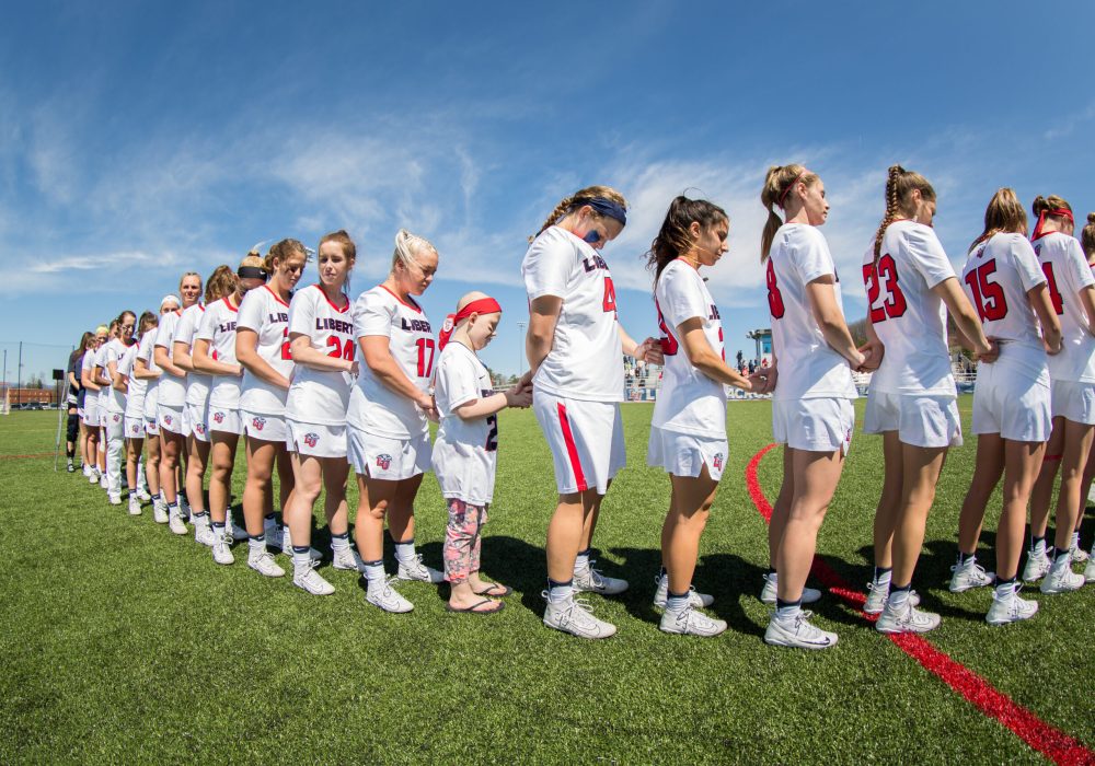 Liberty Flames Women's Lacrosse team faces Presbyterian on March 31, 2018. (Photo by Joel Isimeme)